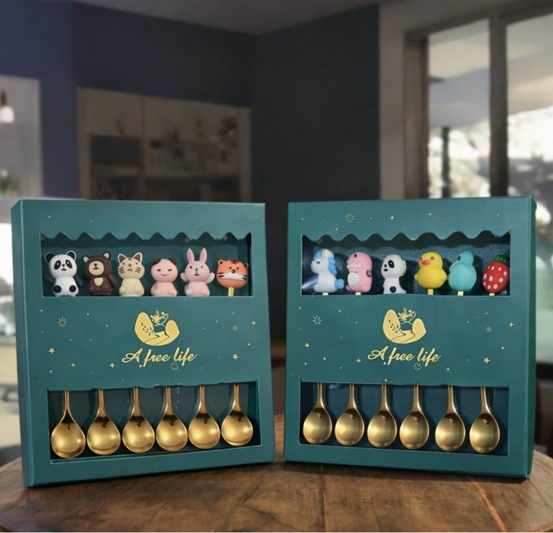 زوبا طقمين من ملاعق الحلوي والقهوة -مجموعة من 12 ملعقه قهوة وحلوى من الستانلس ستيل – تصميمات متنوعة أنيقة مناسبة للفواكه، الكيك، القهوة، الآيس كريم والمشروبات الساخنة | كود المنتج: 295 - Image 1